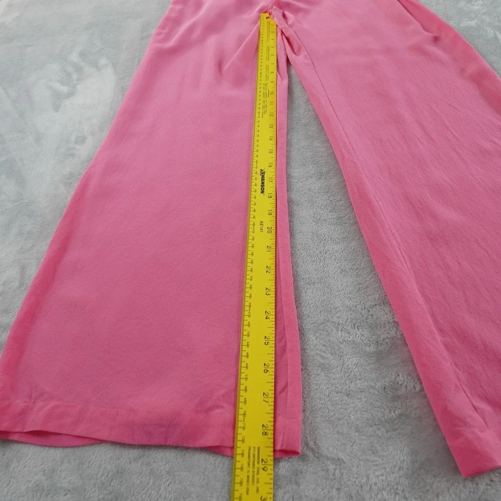 120% Wide Leg Pants Womens 42 M Pink Silk Crepe Elastic Waist Pull On Dress Pant